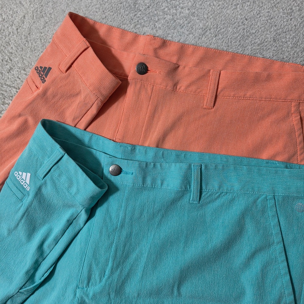 NEW 2 Pack! Adidas Golf Shorts Mens 42/6 Orange Blue Stretch textured HR9053